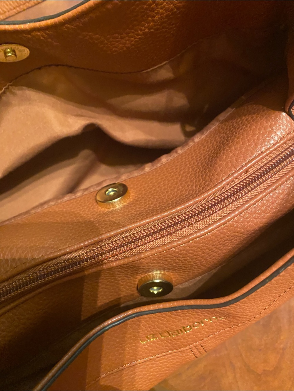 Liz Claiborne Cognac Pebbled Leather Shoulder Tote. measurements are 13 x 10. - Picture 8 of 9